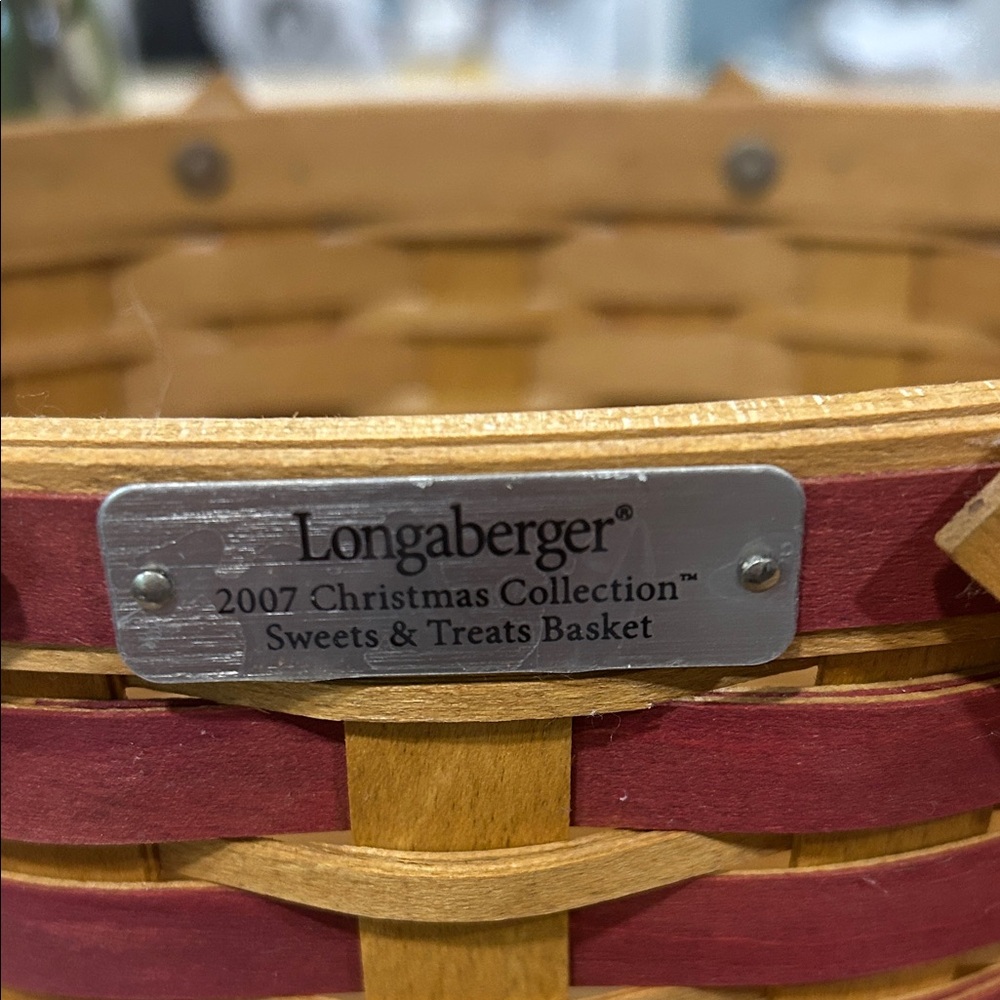 Longaberger Red and Tan Woven Basket Handbag - Picture 2 of 6